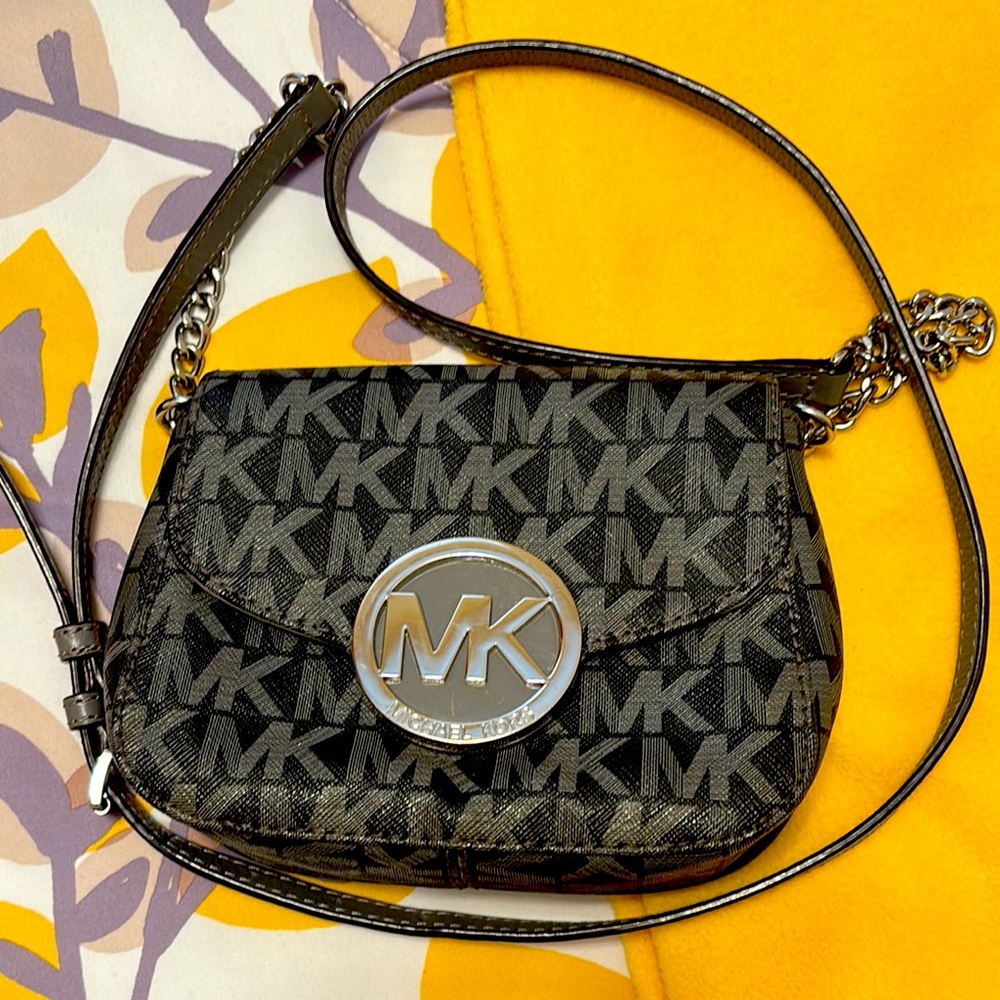 Michael Kors Black and Silver Logo Crossbody